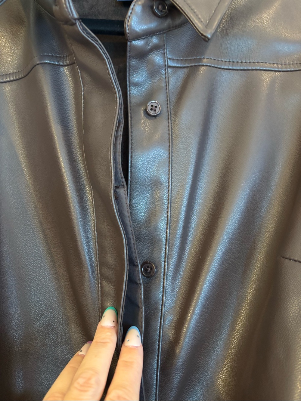NWT Scoop Women's Short-Sleeve Faux Leather Shirt Dress in Dark Brown - Picture 2 of 8